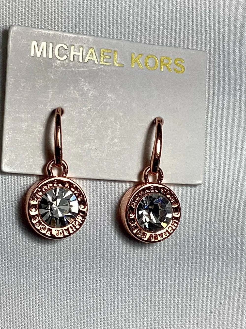 Michael Kors Brilliance Rose Gold Crystal Drop Earrings NWT w/MK Velvet Dust Bag